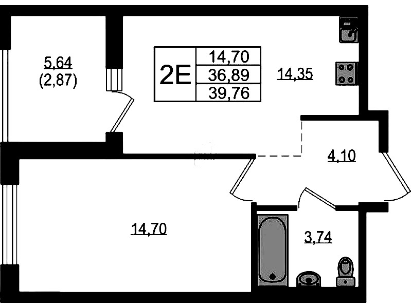 1-комнатная квартира 39.76 м², 6/23 эт., ЖК «Южная Нева»